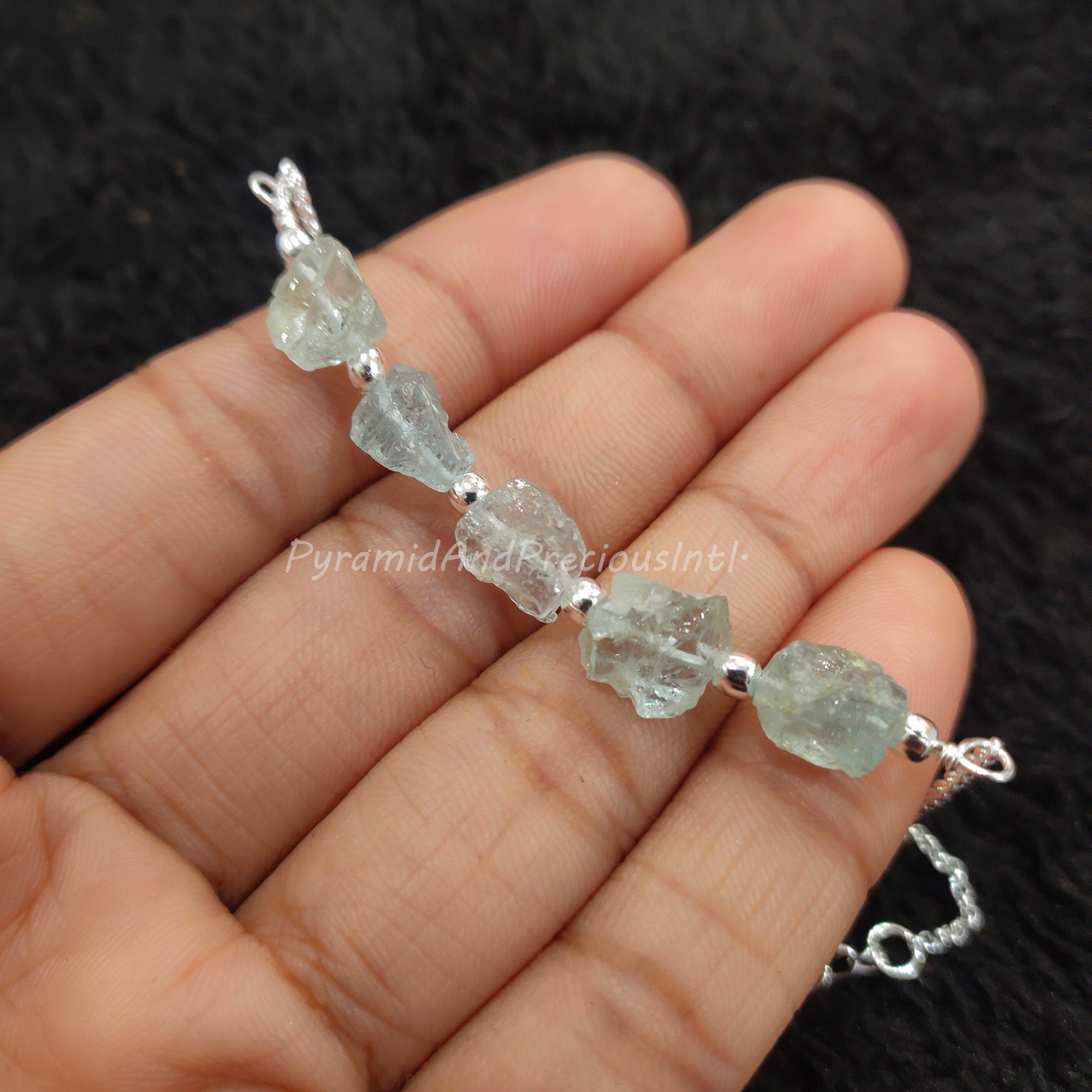 Natural Raw Aquamarine Silver Electroplated Bracelet, March Birthstone