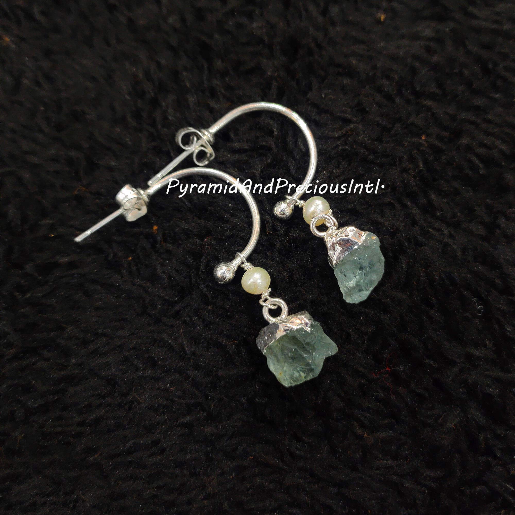 Rough Natural Aquamarine Earrings, Silver Electroplated Earrings, March Birthstone Earrings, Sold By One Pair