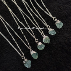 Natural Raw Aquamarine Silver Electroplated Pendant Necklace, March Birthstone, Sold By Piece