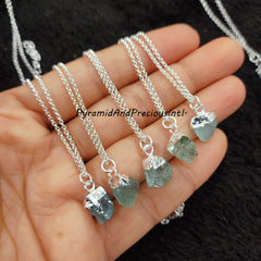 Natural Raw Aquamarine Silver Electroplated Pendant Necklace, March Birthstone, Sold By Piece