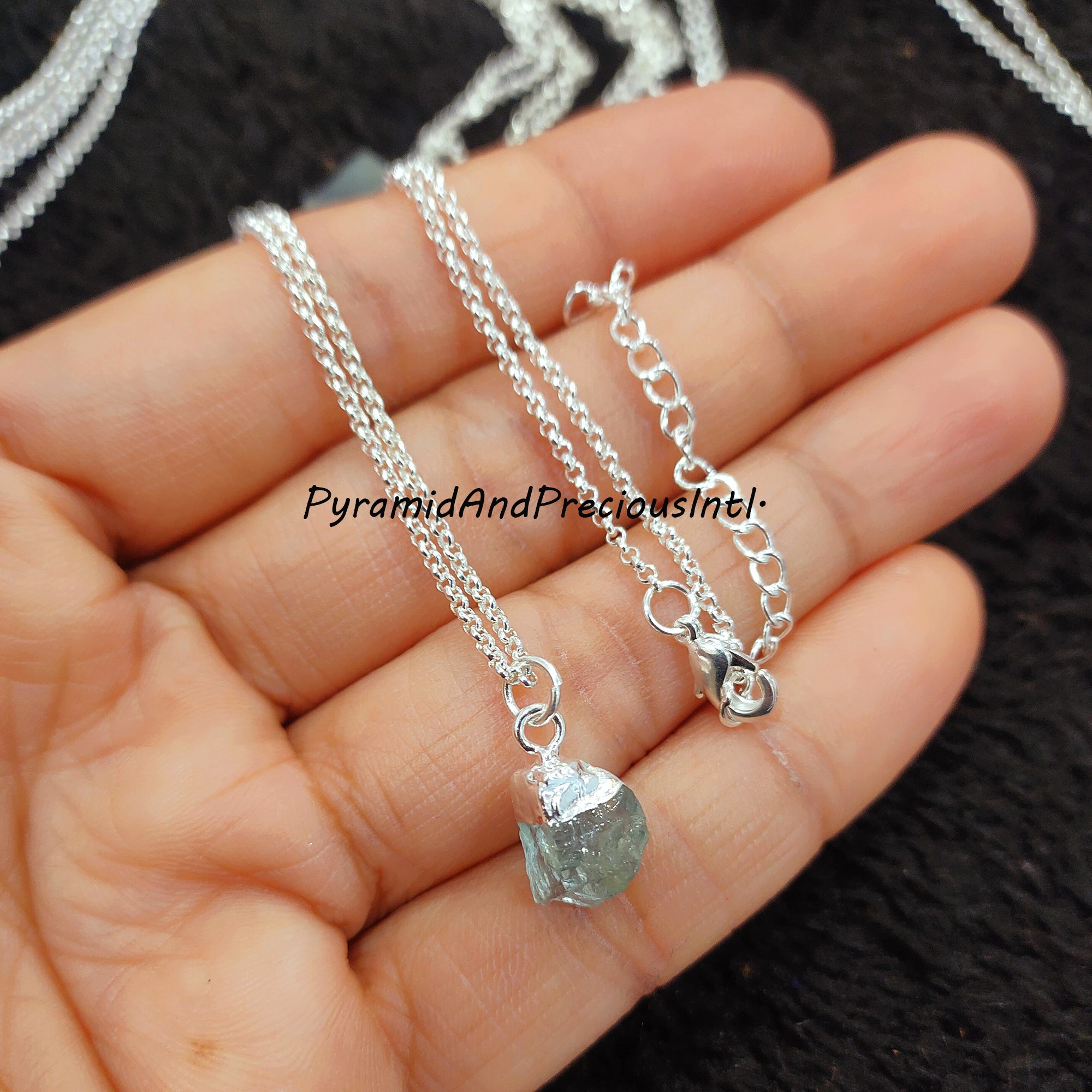 Natural Raw Aquamarine Silver Electroplated Pendant Necklace, March Birthstone, Sold By Piece