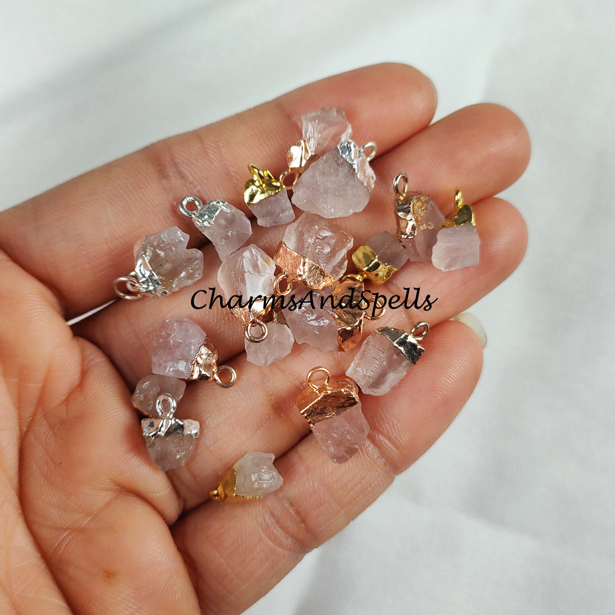 Big Sale On Raw Rose Quartz Electroplated Pendant Connectors, Gemstone Connectors, Sold By Piece