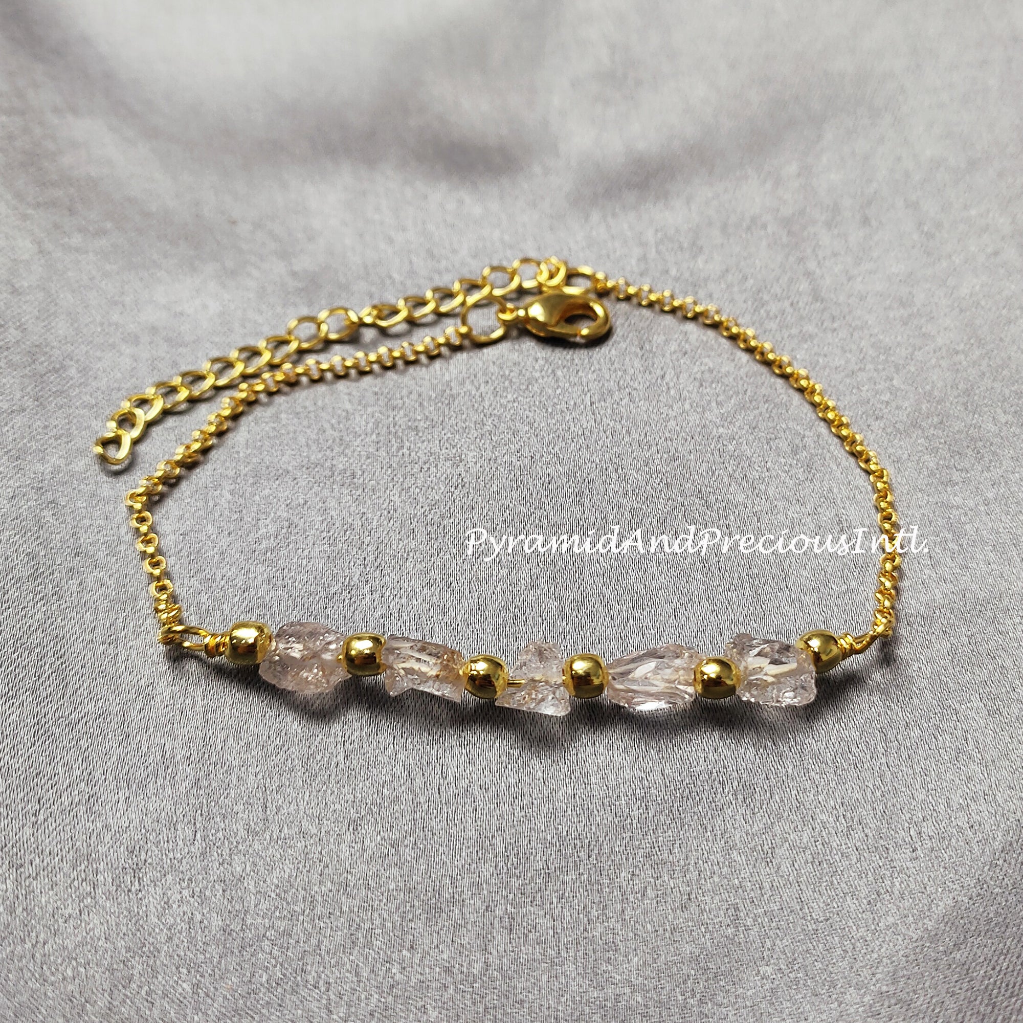 Raw Herkimer Bracelet, Raw Healing Gemstone Bracelet, Gold Electroplated Bracelet, April Birthstone
