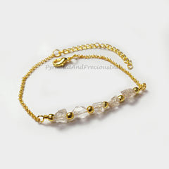 Raw Herkimer Bracelet, Raw Healing Gemstone Bracelet, Gold Electroplated Bracelet, April Birthstone