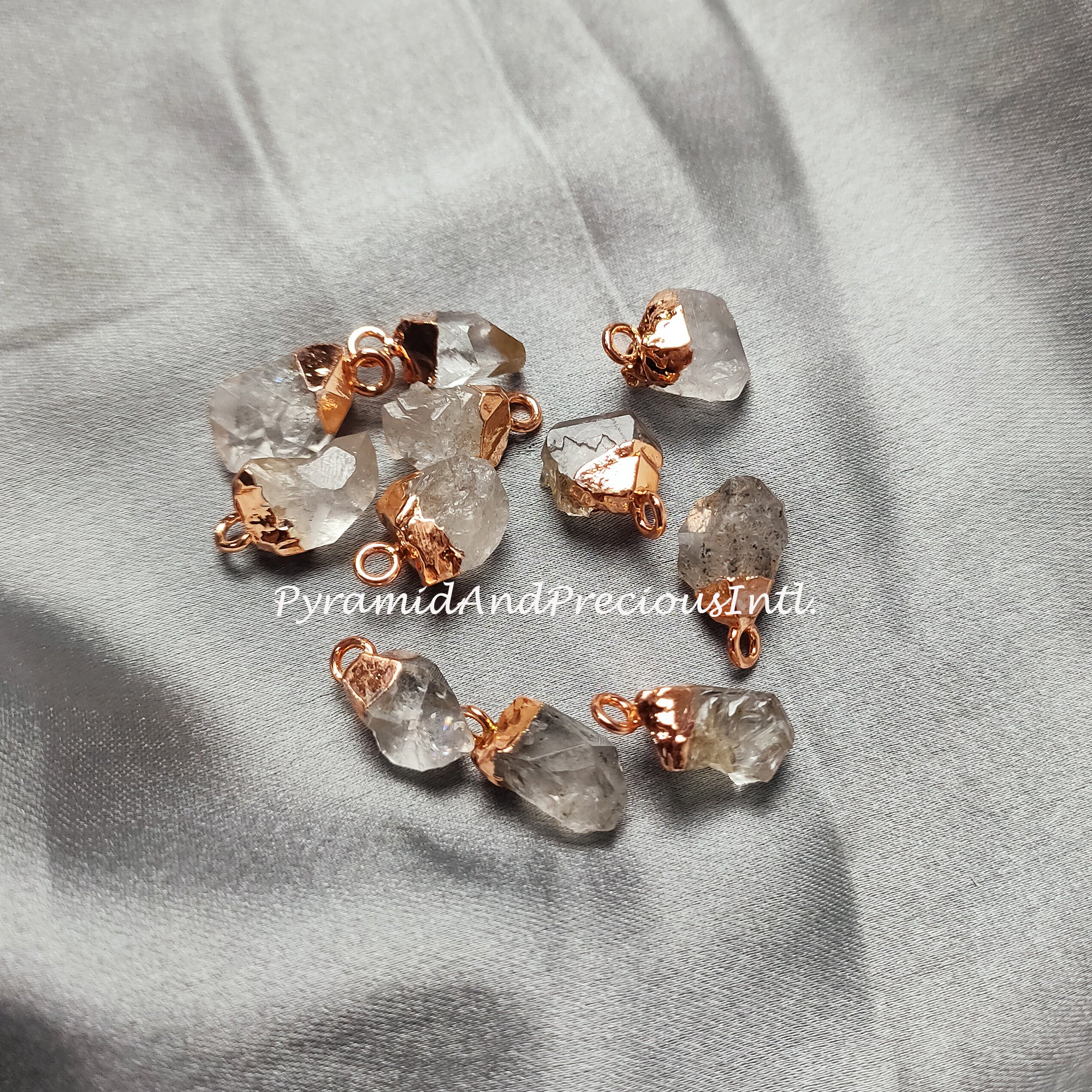 Raw Herkimer Quartz Electroplated Pendant Connectors, Gemstone Connectors, Copper Connectors Electroplated Single Bail Connectors, April Birthstone, Sold By Piece