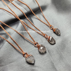 Raw Herkimer Diamond Quartz Necklace, Copper Electroplated, April Birthstone, Sold By One Necklace