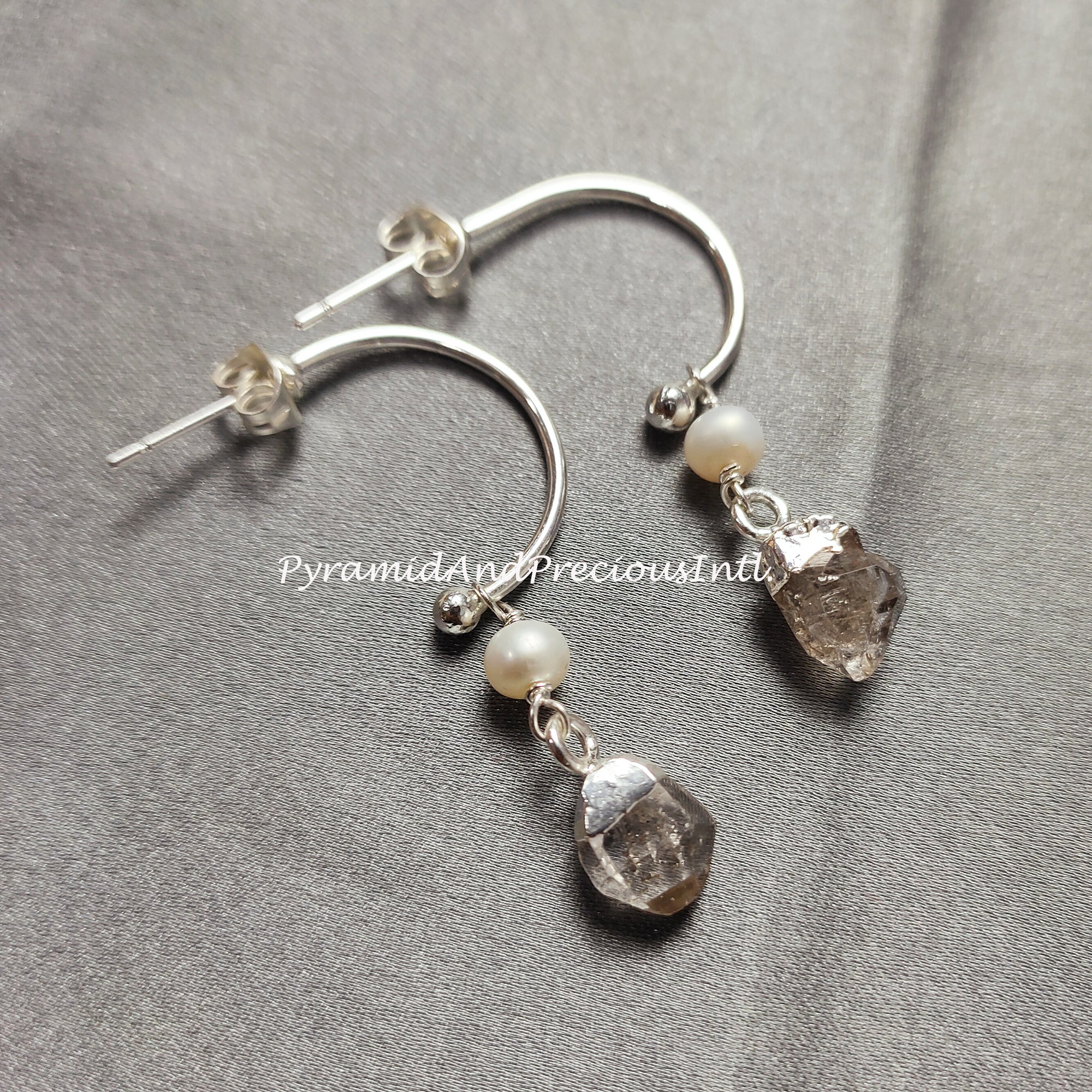 Rough Herkimer Earrings, Silver Electroplated Earrings, Healing Crystal Earrings, April Birthstone, Sold By Pair
