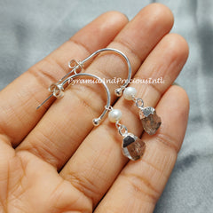 Rough Herkimer Earrings, Silver Electroplated Earrings, Healing Crystal Earrings, April Birthstone, Sold By Pair