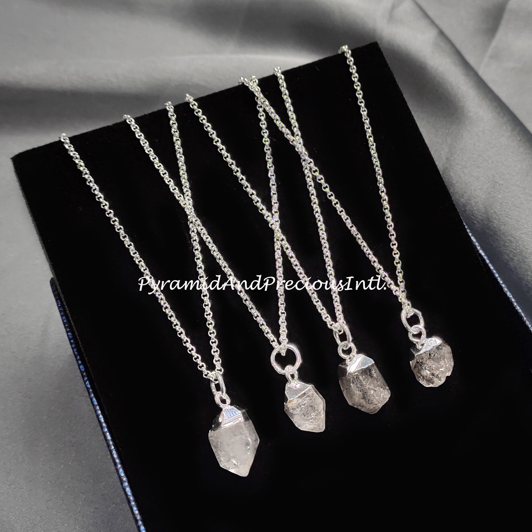 Raw Herkimer Diamond Quartz Necklace, Silver Electroplated, April Birthstone, Sold By One Necklace