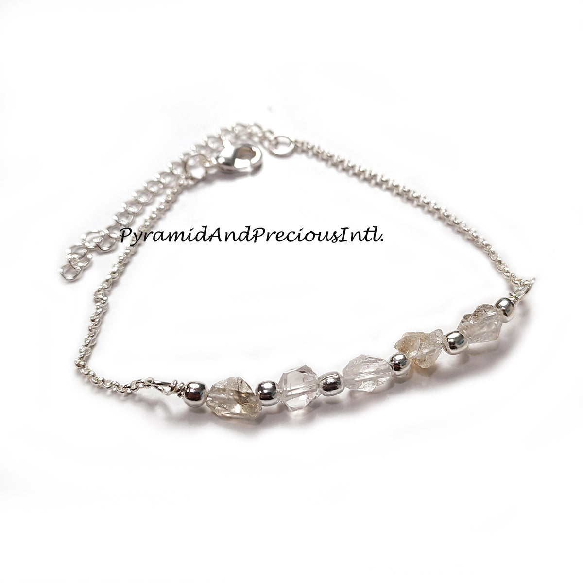 Raw Herkimer Bracelet, Raw Healing Gemstone Bracelet, Silver Electroplated Bracelet, April Birthstone
