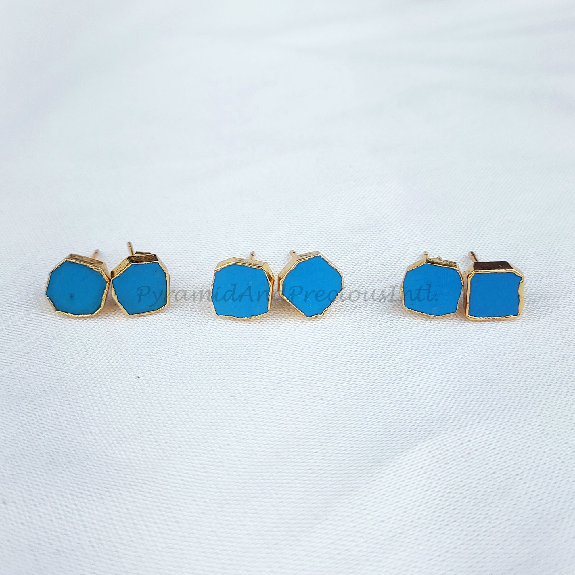 Raw Turquoise Crystal Studs, Healing Gemstone Earrings, December Birthstone Stud, Sold By Pair