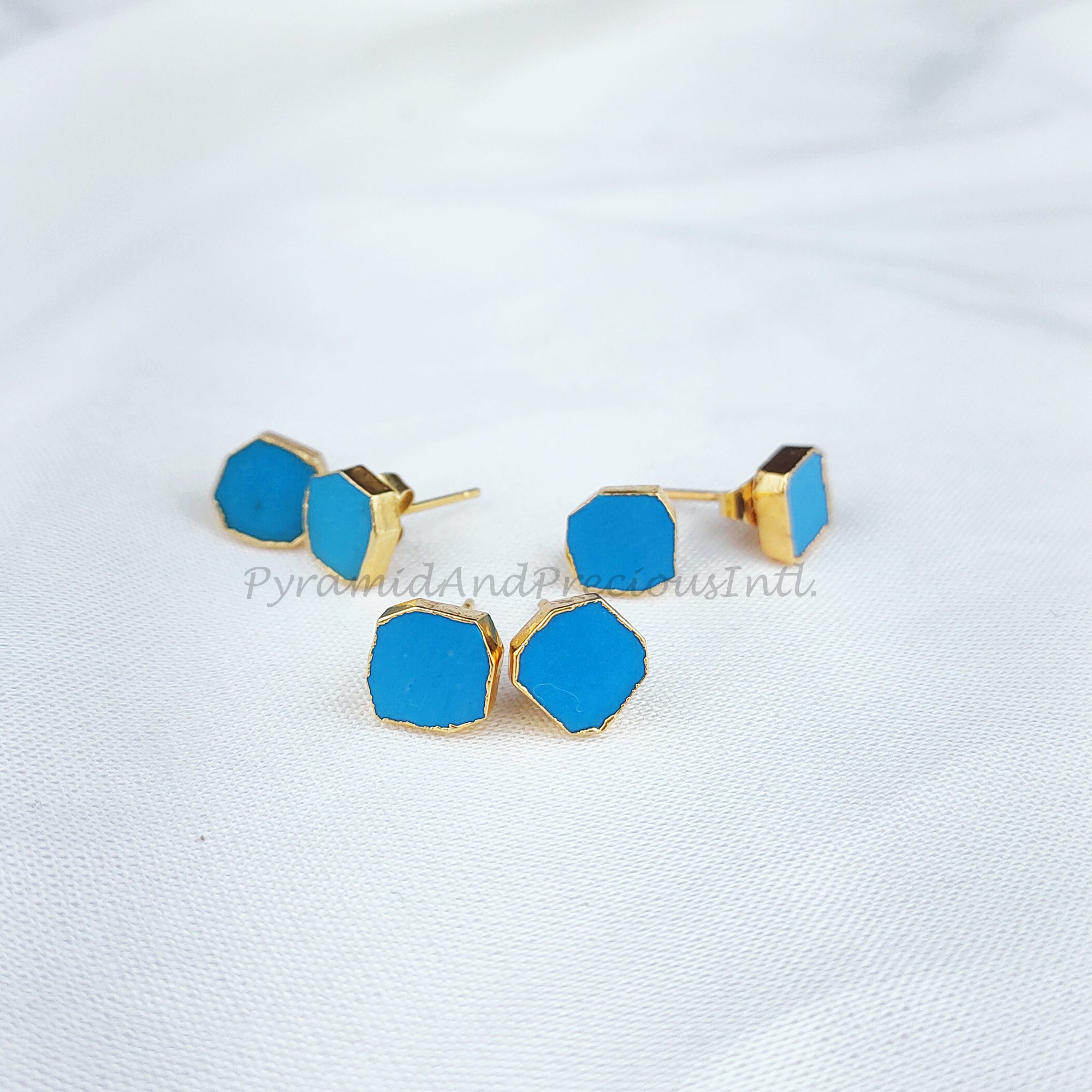Raw Turquoise Crystal Studs, Healing Gemstone Earrings, December Birthstone Stud, Sold By Pair