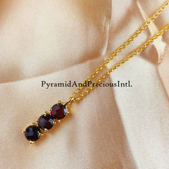 Red Garnet Gemstone Necklace Pendant, Garnet Faceted Cut Stone Necklace Pendant