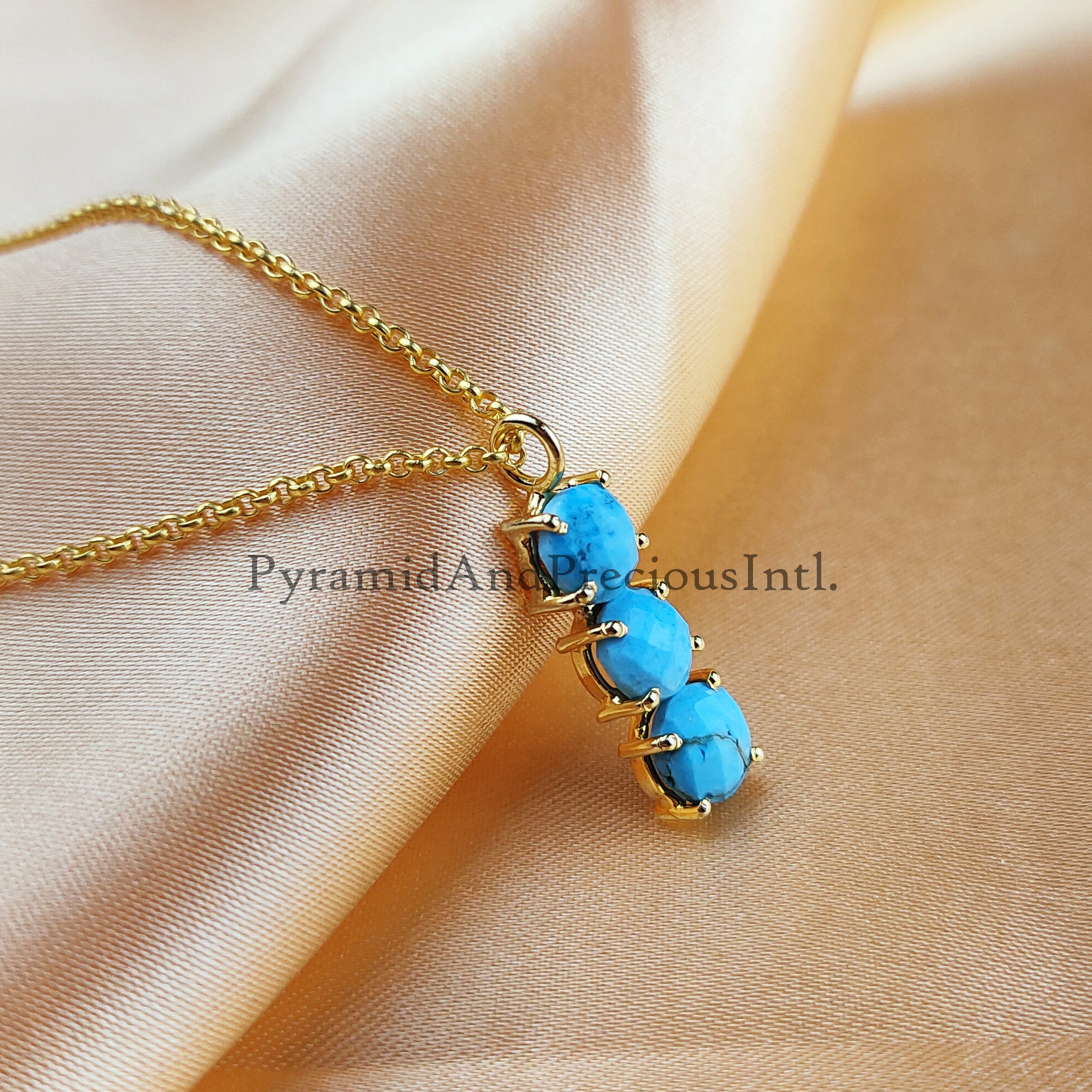Turquoise Necklace, Gold Plated, December Birthstone, Turquoise Pendant