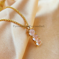 Rose Quartz Necklace, Genuine Rose Quartz, Gold Plated Necklace, Gift for Her