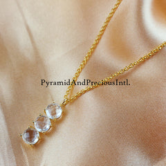 Clear Crystal Quartz Necklace, Statement Pendant, Gold Plated Necklace, Gift for Her