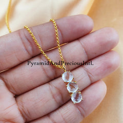 Clear Crystal Quartz Necklace, Statement Pendant, Gold Plated Necklace, Gift for Her