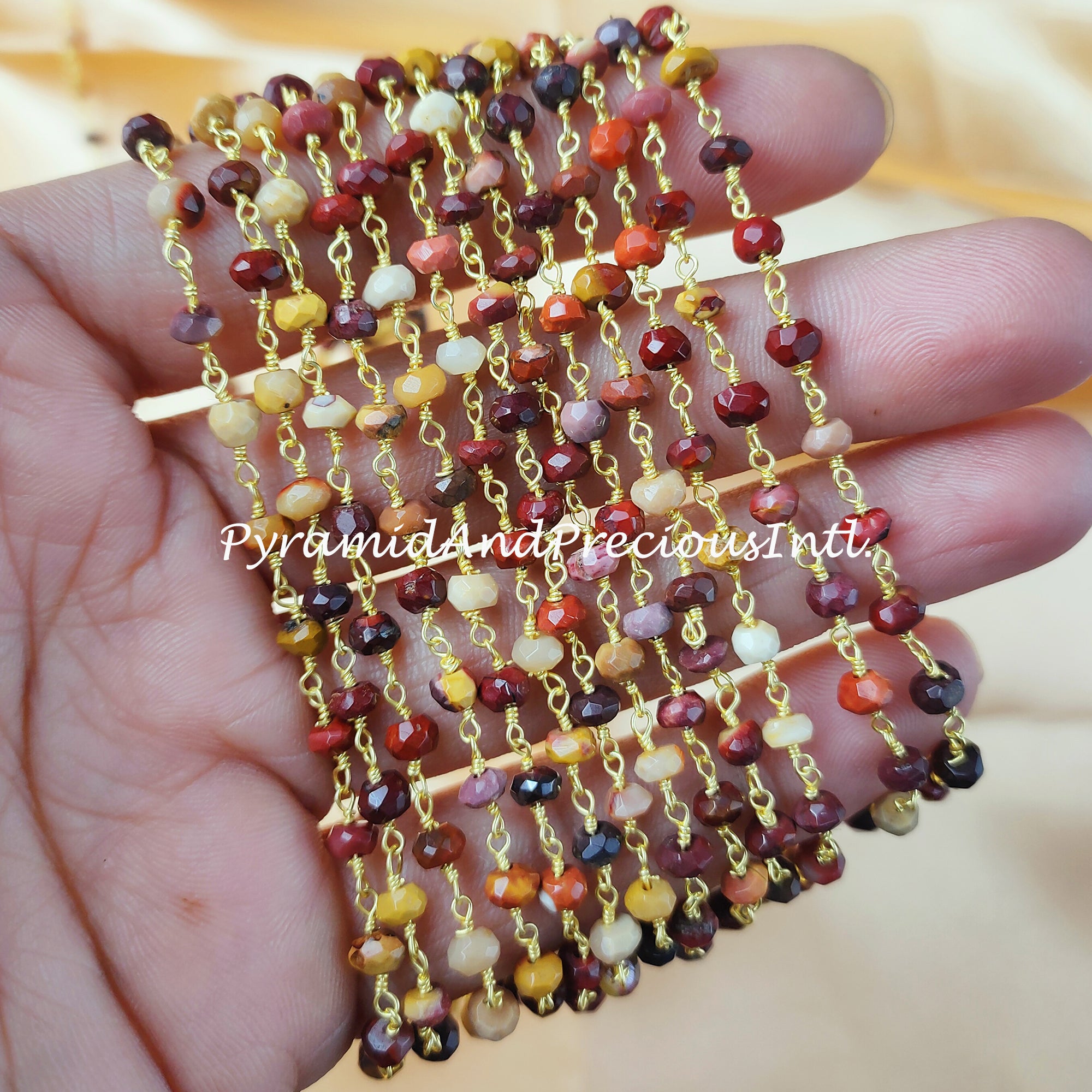 Natural Mookaite Wire Wrapped Rosary Chain, Gold Plated Rosary Chain, Link Rosary Chain, Gemstone Chain – SELLING BY FOOT