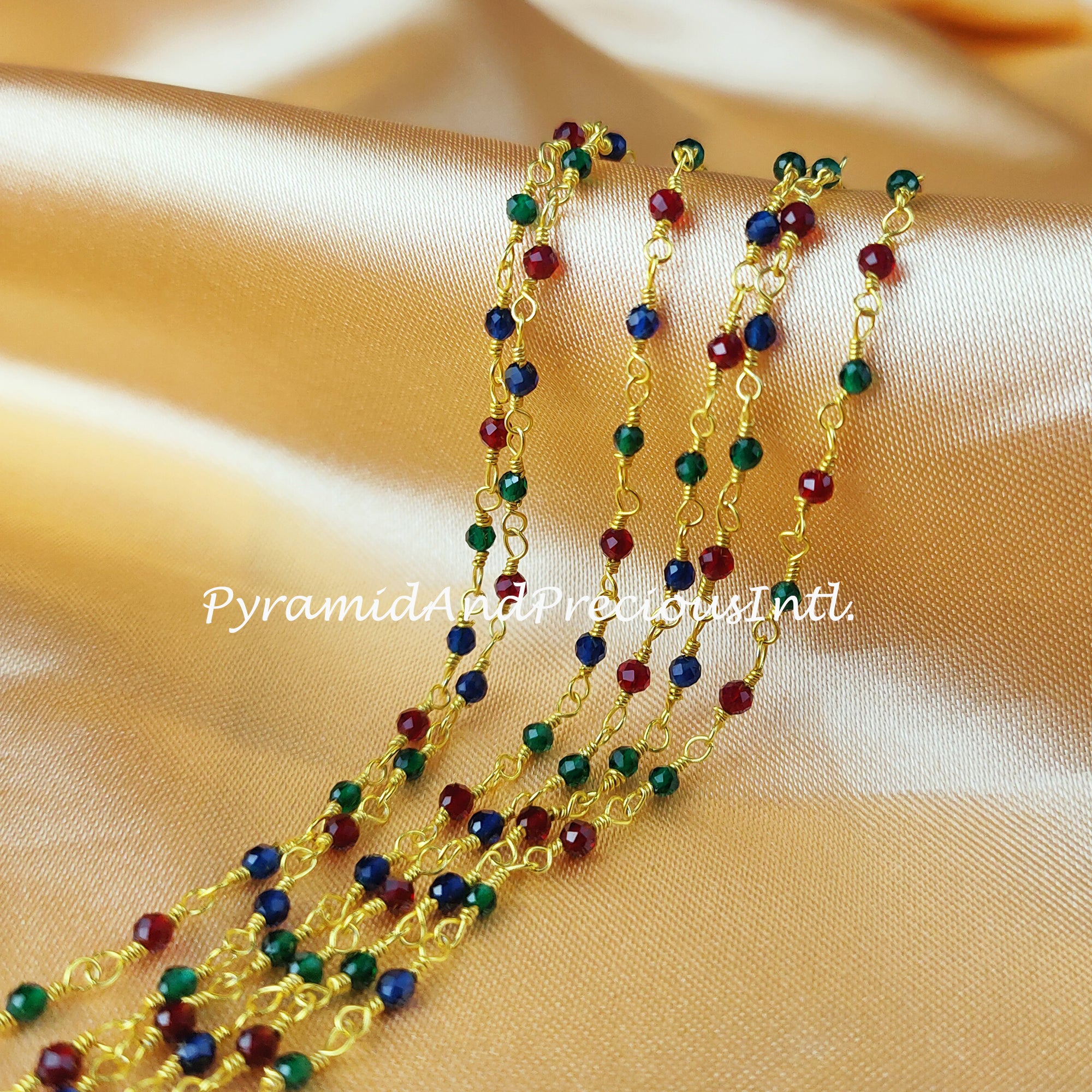 Multi Gemstone Beaded Rosary Chain, Rondelle Faceted 2mm Gold Plated Chain, Jewelry Findings, DIY Bulk Rosary Chain – SELLING BY FOOT