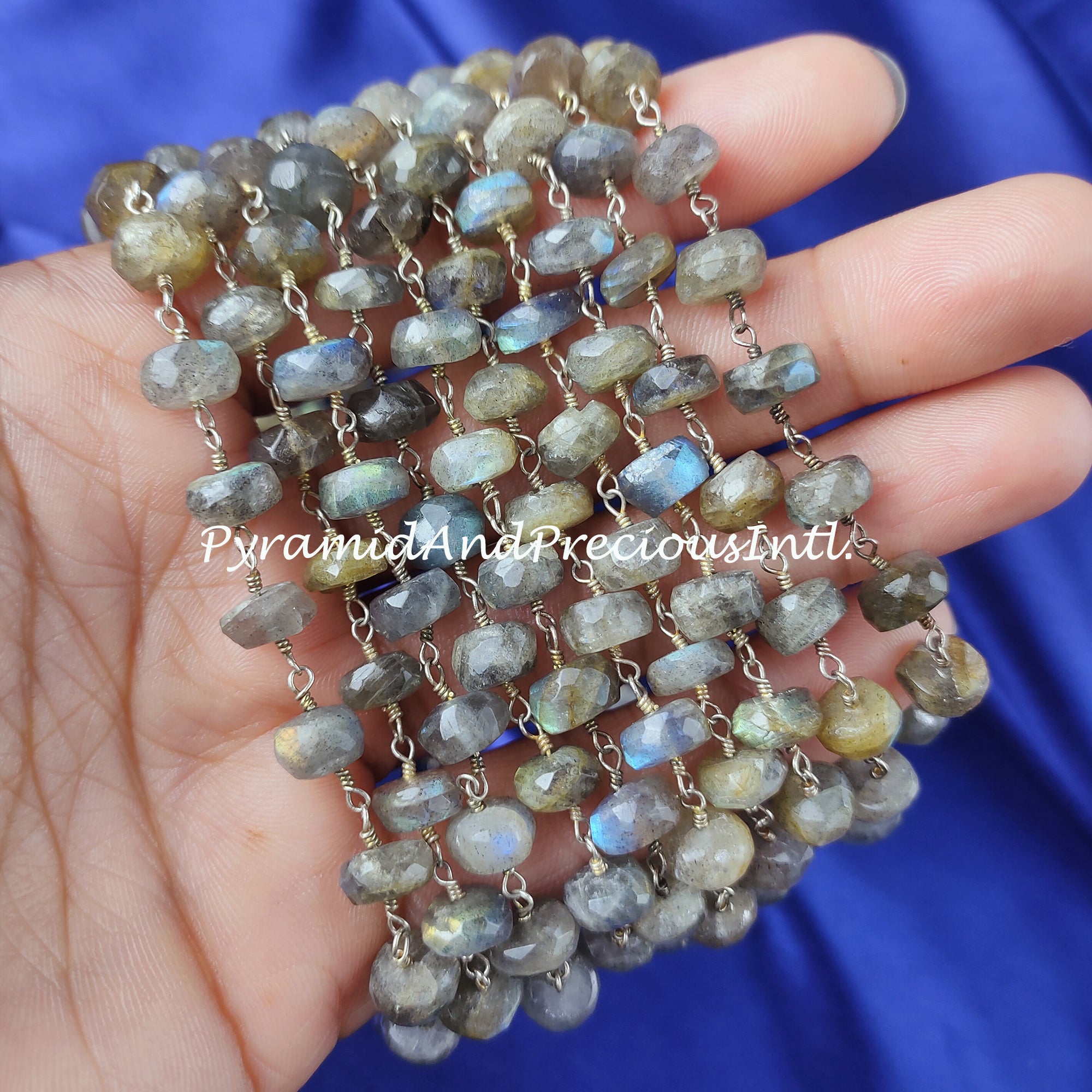 Faceted Natural Labradorite Wire Wrapped Beaded Chain, 3.5x8.5-6x8.5mm Beaded, Labradorite Wire Wrapped Rosary Chain – SELLING BY FOOT