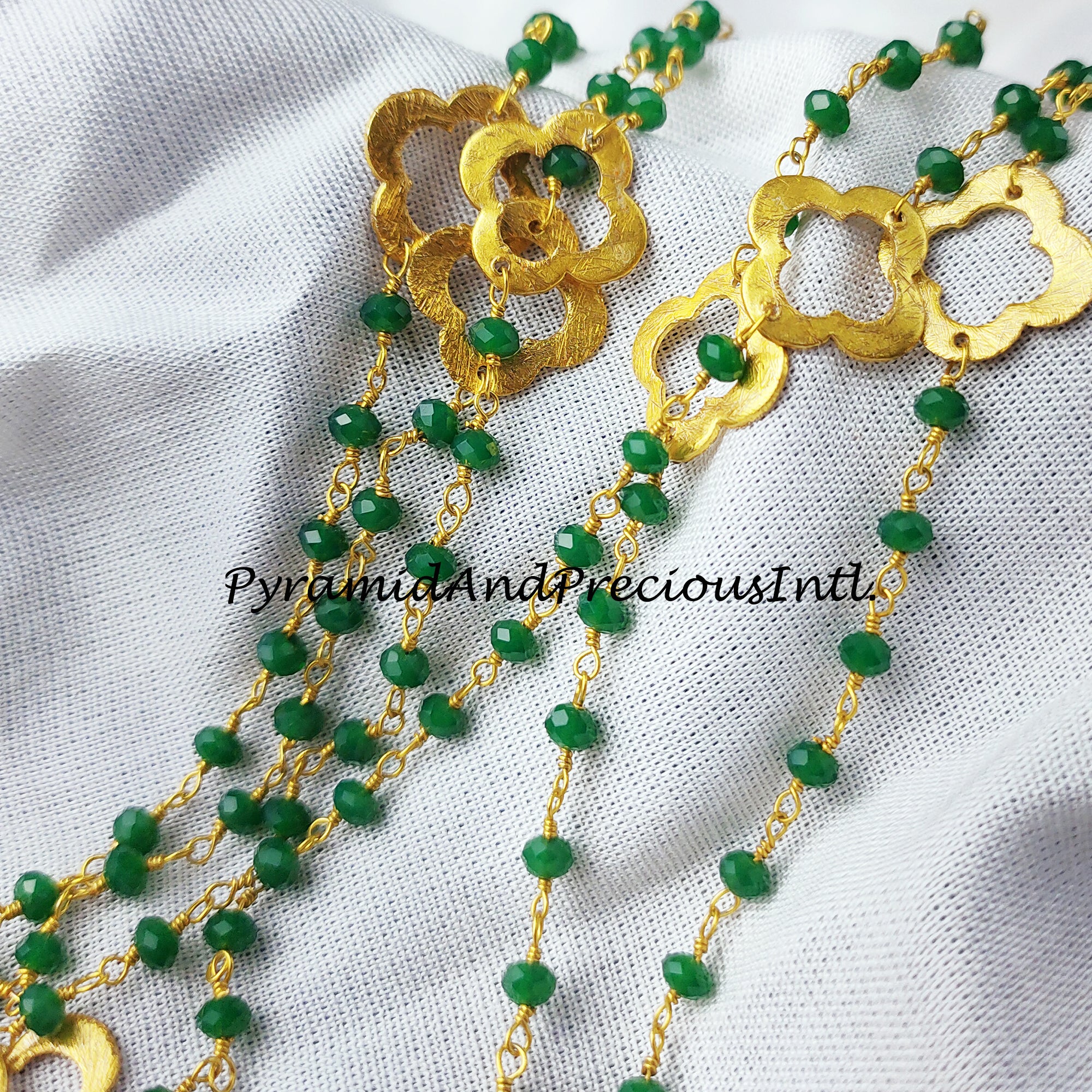 Green Onyx Beaded Chain, Wire Wrapped Chain, Rosary Bead Chain, Green Gemstone Chain, Jewelry Making Chain – SELLING BY FOOT