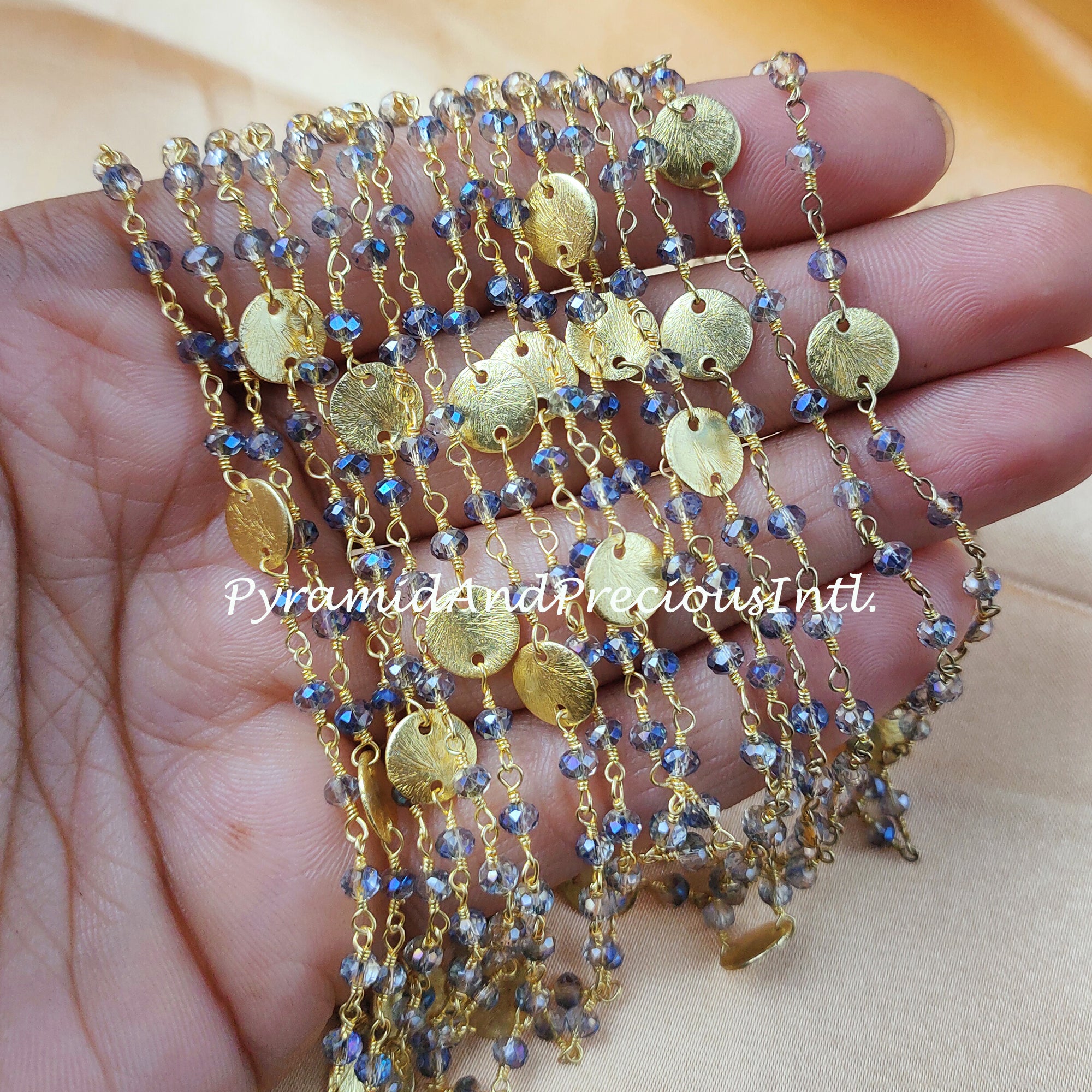 Natural Mystic Blue Pyrite Rosary Chain, 3-3.5mm Faceted Rondelle Pyrite Rosary Chain – SELLING BY FOOT