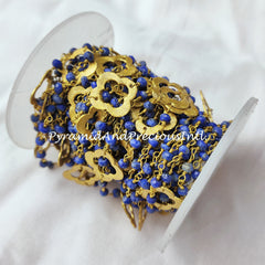 Natural Lapis Lazuli Faceted Rondelle Hydro Chains, Gold Plated Rosary Chain With Charms, Lapis Chain – SELLING BY FOOT