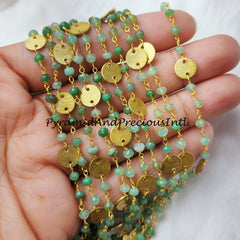 Chrysoprase Beaded Chain, Wire Wrapped Chain, Rosary Bead Chain, Green Gemstone Chain, Jewelry Making Chain – SELLING BY FOOT