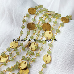 Sale!!!! Natural Prehnite Bead Chain, Coin Shape Charm Necklace, Wire Wrapped Prehnite Beaded Chain, Rosary Bead Chain – SELLING BY FOOT