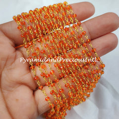 Carnelian Rosary Chain, Rondelle Beads Chain, Gold Plated Rosary, DIY Making Supply, Bead Size 3-3.5mm, Bally Chain – SELLING BY FOOT
