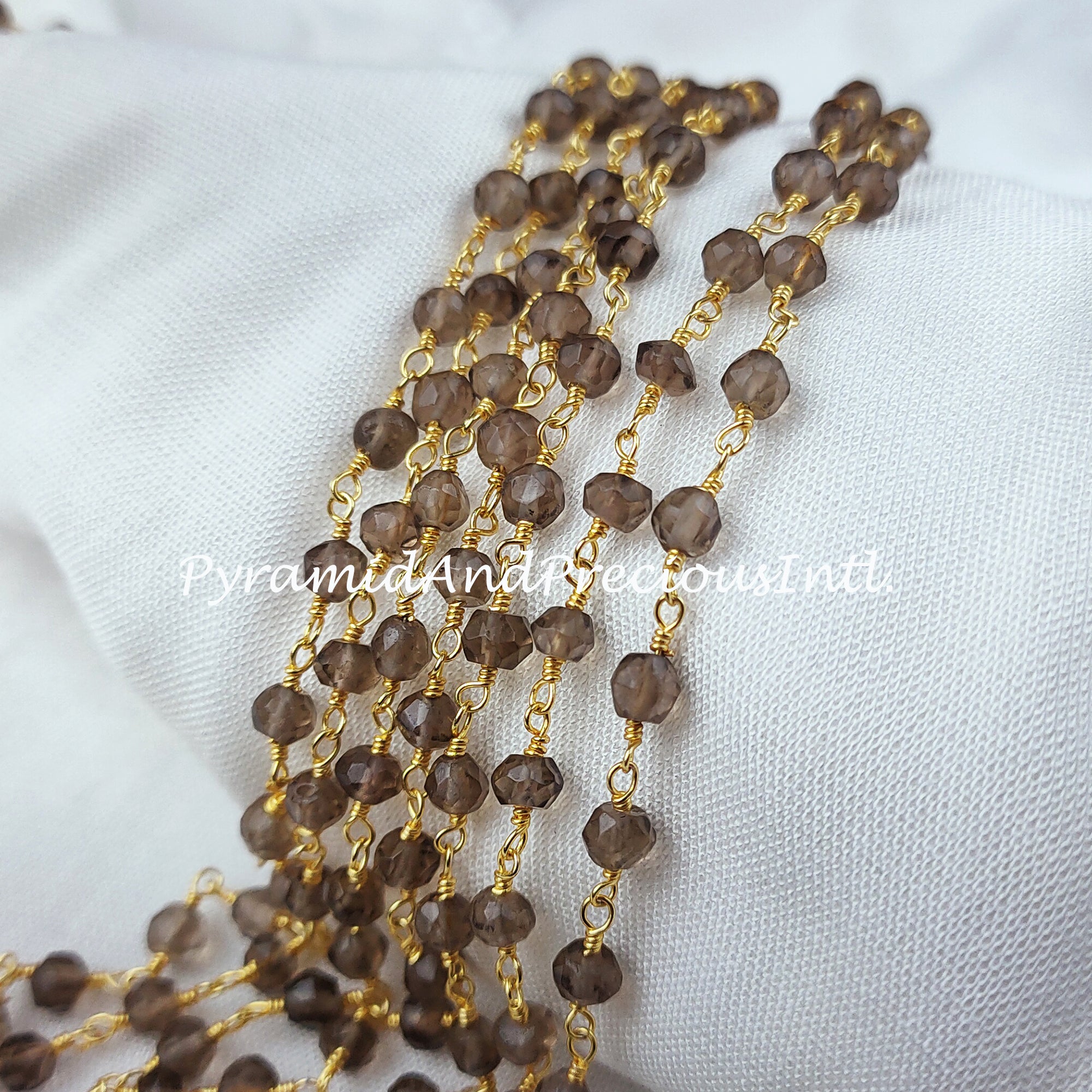 Faceted Smoky Quartz Rosary Chain, Rondelle Beads Chain, Gold Plated Chain, DIY Jewelry Making Supply – SELLING BY FOOT