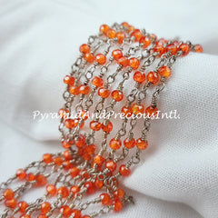 Carnelian Rosary Chain, Orange Rosary Chain, 925 Silver Plated Chain, DIY Necklace Making Chain, 2.5-3mm Bead Size – SELLING BY FOOT