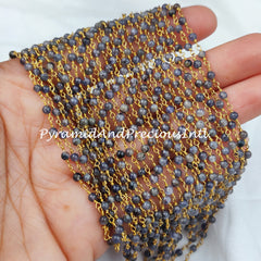 Natural Blue Iolite Bead Chain, Wire Wrapped Chain, Rosary Chain Semi Precious, DIY Jewelry Making Chain – SELLING BY FOOT