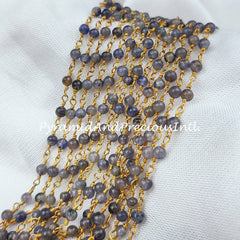 Natural Blue Iolite Bead Chain, Wire Wrapped Chain, Rosary Chain Semi Precious, DIY Jewelry Making Chain – SELLING BY FOOT