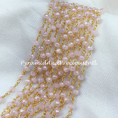 Coated Pink Chalcedony Rosary Chain, Rondelle Beads Chain, Gold Plated Chain, Jewelry Making Supply, 3-3.5mm Bead Size – SELLING BY FOOT