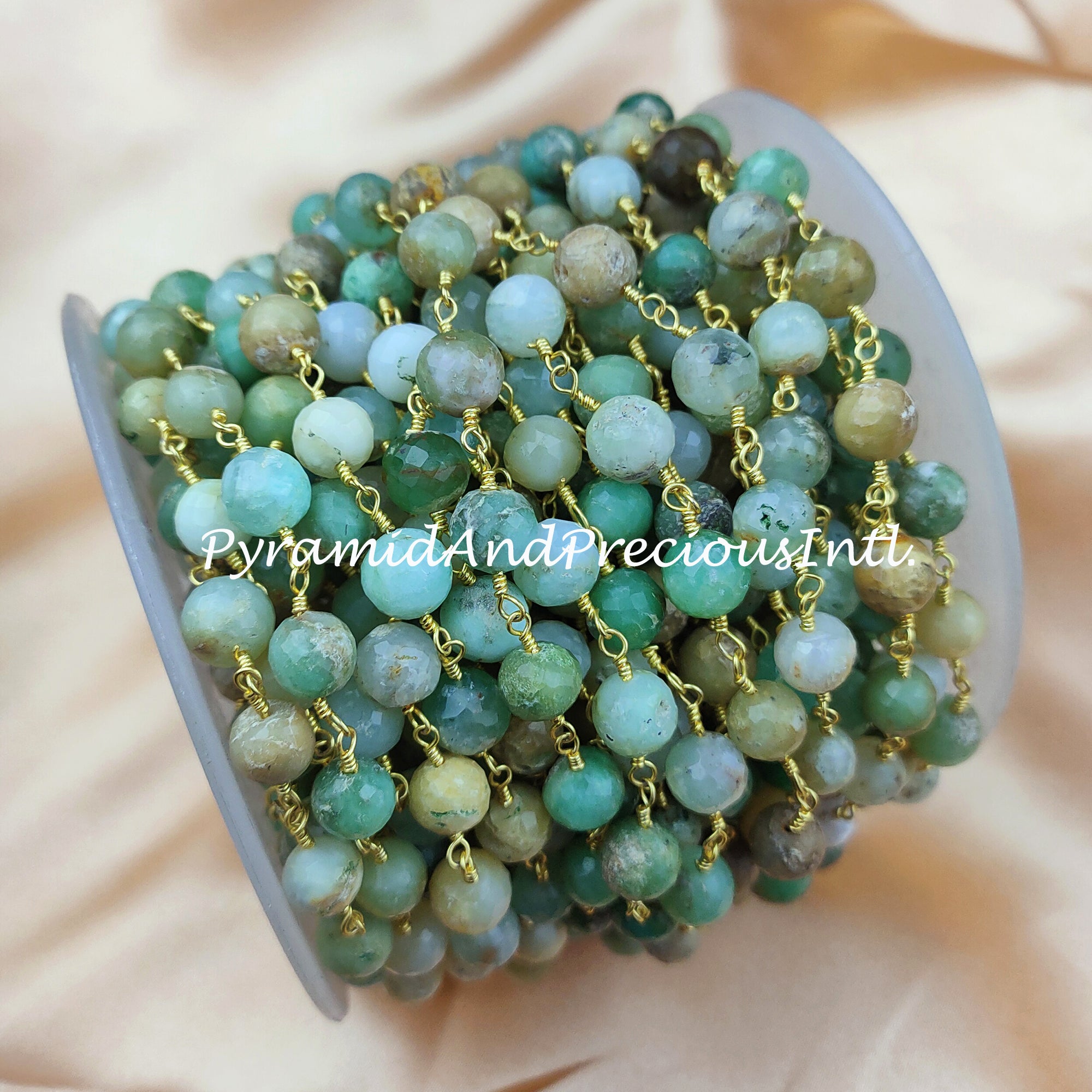 Faceted Natural Chrysoprase Wire Wrapped Beaded Chain, 7.5-8mm Beaded, Labradorite Wire Wrapped Rosary Chain – SELLING BY FOOT