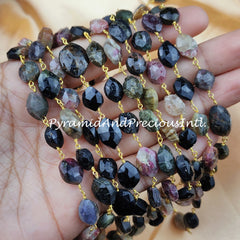 Natural Multi Tourmaline Wire Wrapped Beaded Chain, 7.5x9-11.5-14mm Beads Chain – SELLING BY FOOT