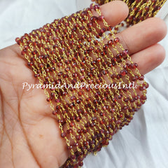 Garnet Rosary Chain, Rondelle Beads Chain, Gold Plated Chain, Red Gemstone Jewelry Making Supply, 3-3.5mm – SELLING BY FOOT