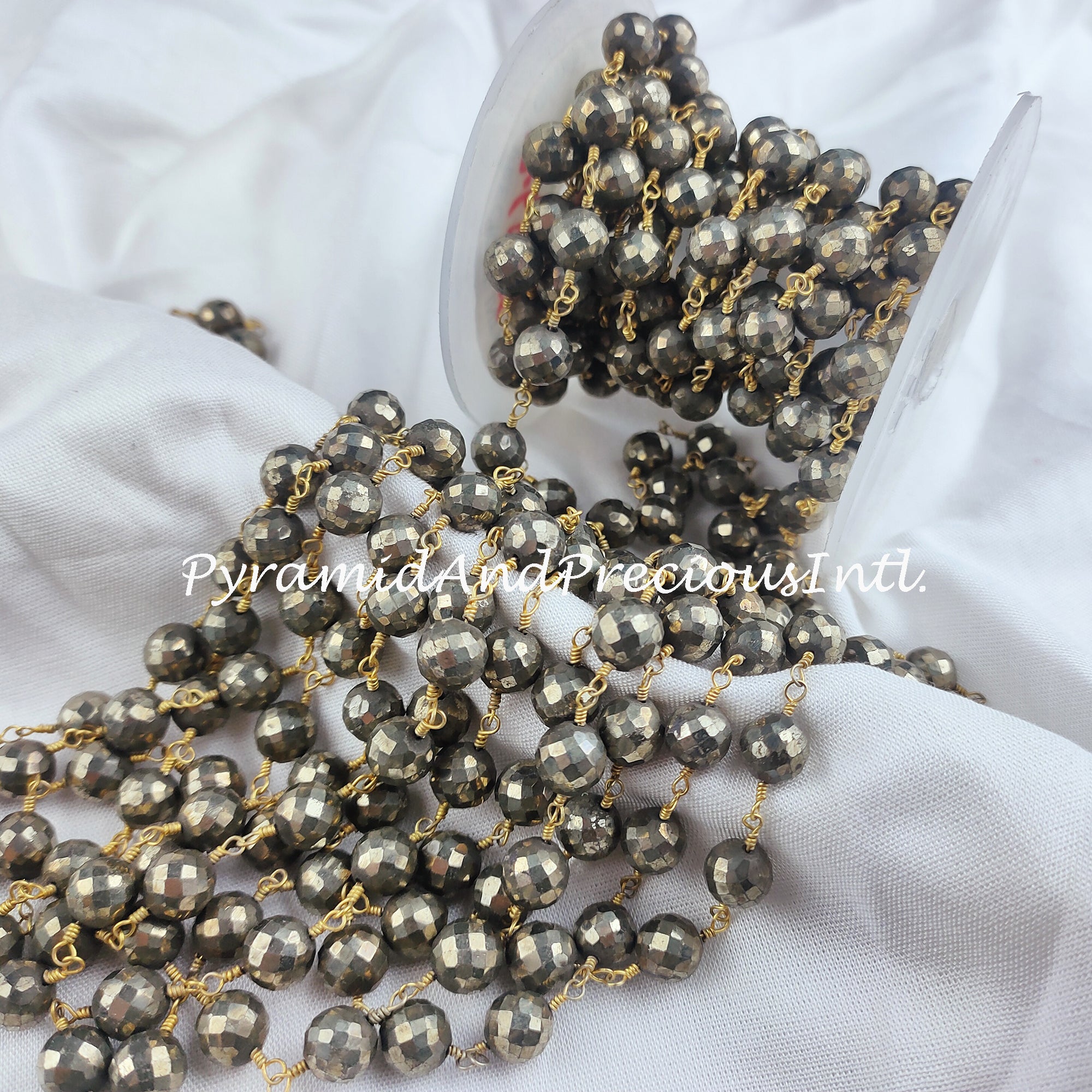 Pyrite Rosary Chain, Religious Chain for Fashion Jewelry, 7.5-8mm Faceted Pyrite Rosary Chain, Gold Rosary Chain – SELLING BY FOOT