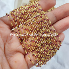 Garnet Beaded Rosary Chain, Rondelle Faceted 2-2.5mm Gold Plated Chain – SELLING BY FOOT