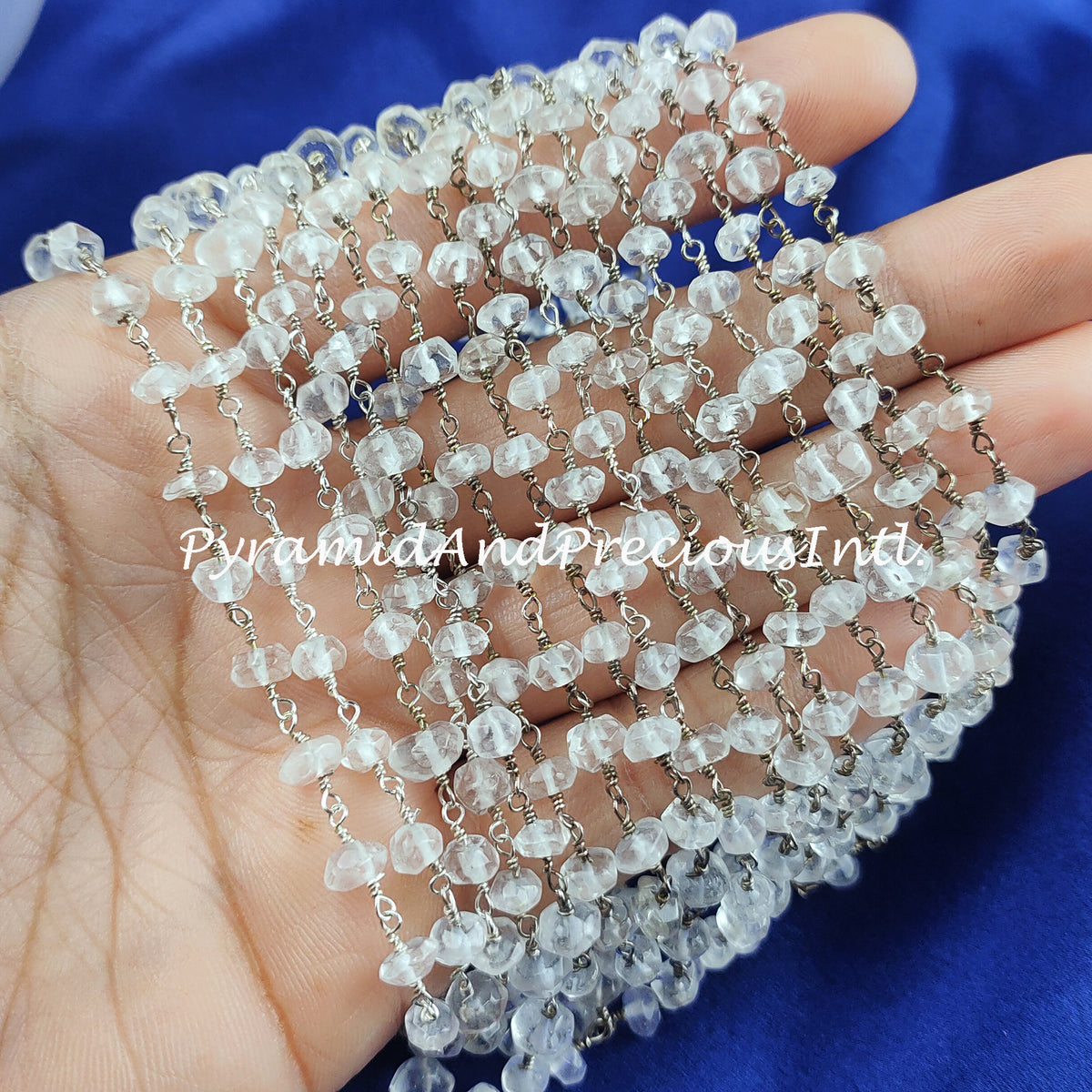 Natural Clear Crystal Wire Wrapped Beaded Chain, Silver Plated 4.5-6mm Beads Chain – SELLING BY FOOT