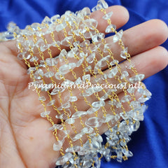 Natural Crystal Quartz Beaded Chain, Necklace Chain, Wire Wrapped Gemstone Beaded Chain, Rosary Beaded Chain – SELLING BY FOOT