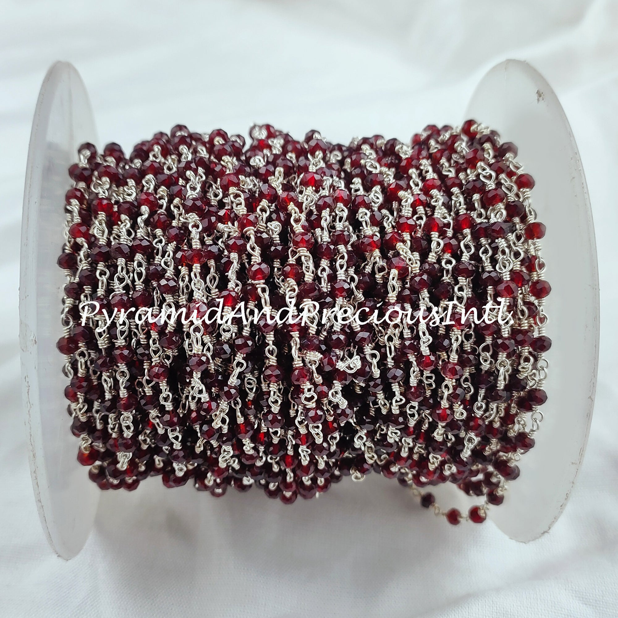 Red Garnet Rosary Chain, Rondelle Beads Chain, 925 Silver Plated Chain, DIY Jewelry Making Supply  – SELLING BY FOOT