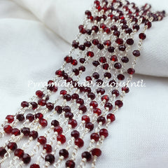 Red Garnet Rosary Chain, Rondelle Beads Chain, 925 Silver Plated Chain, DIY Jewelry Making Supply  – SELLING BY FOOT