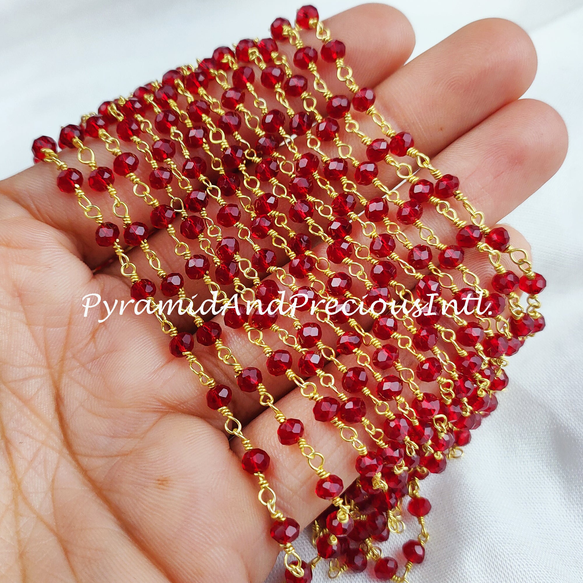 Faceted Garnet Rosary Chain, Rondelle Beads Chain, Gold Plated Chain, DIY Jewelry Making Supply – SELLING BY FOOT