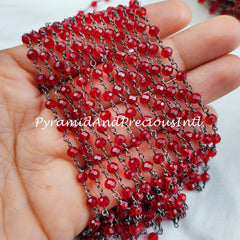 Garnet Hydro Rondelle Rosary Chain, Rondelle Gemstone Beads, Red Garnet Bead Chain, Black Plated Chain – SELLING BY FOOT