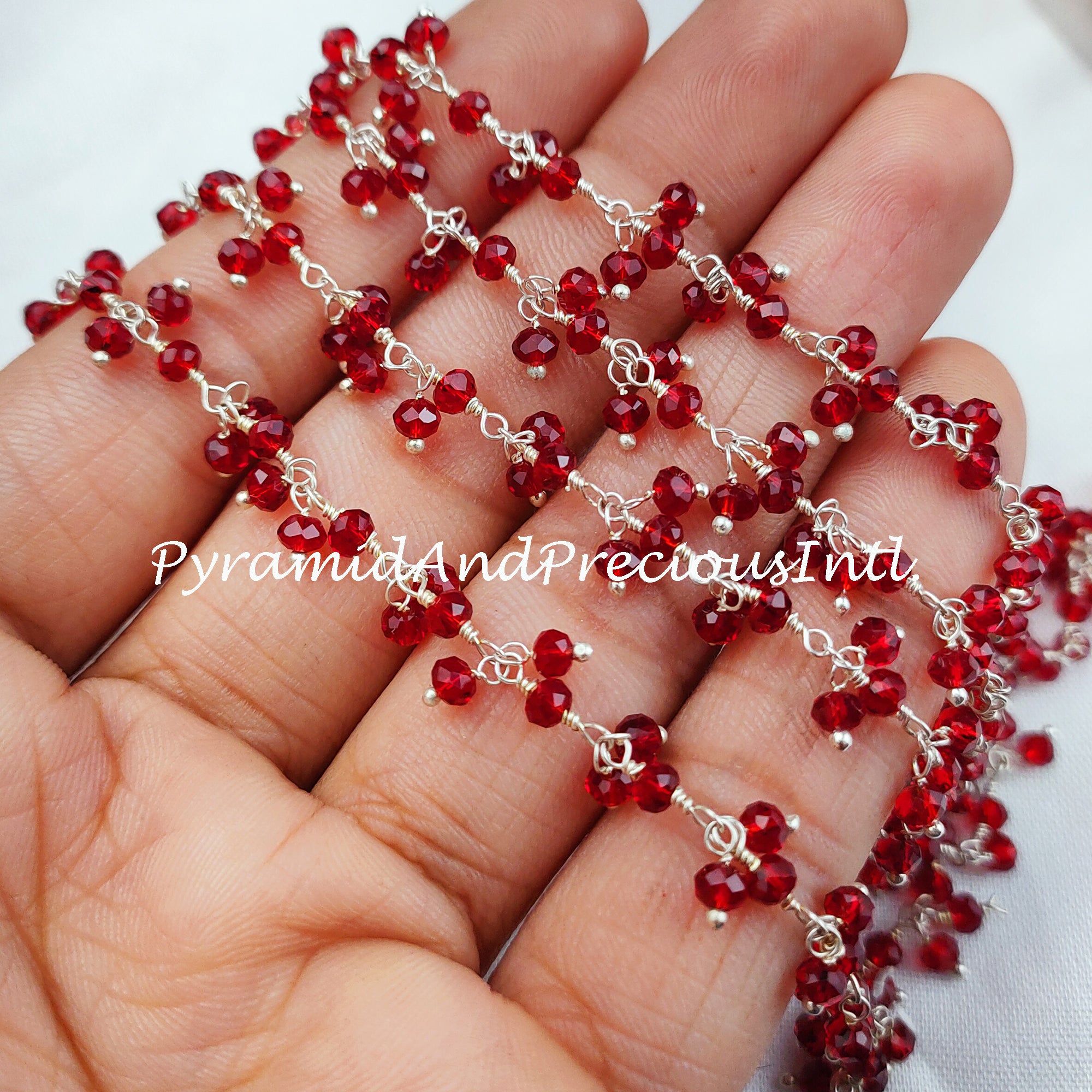 Sale!!!! Garnet Bead Chain, Healing Necklace Chain, Wire Wrapped Chain With Charm, Rosary Bead Chain – SELLING BY FOOT