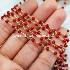 Faceted Red Coral Rosary Chain, Rondelle Beads Chain, Gold Plated Chain, DIY Jewelry Making Supply – SELLING BY FOOT