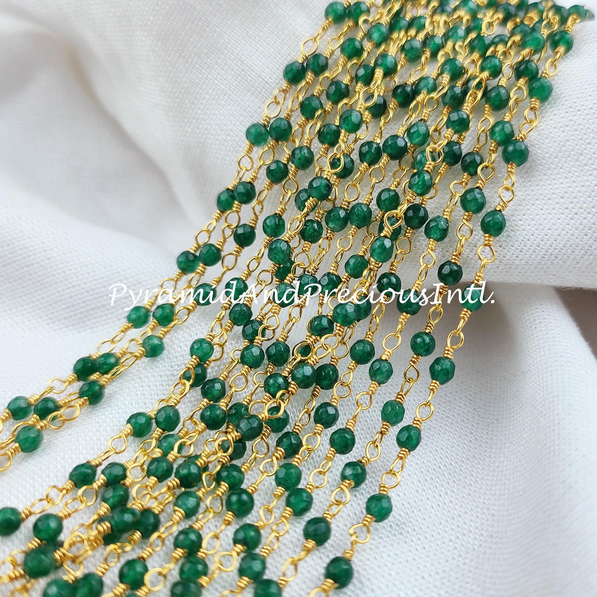 Faceted Green Emerald Rosary Chain, Rondelle Beads Chain, Gold Plated Chain, DIY Jewelry Making Supply – SELLING BY FOOT
