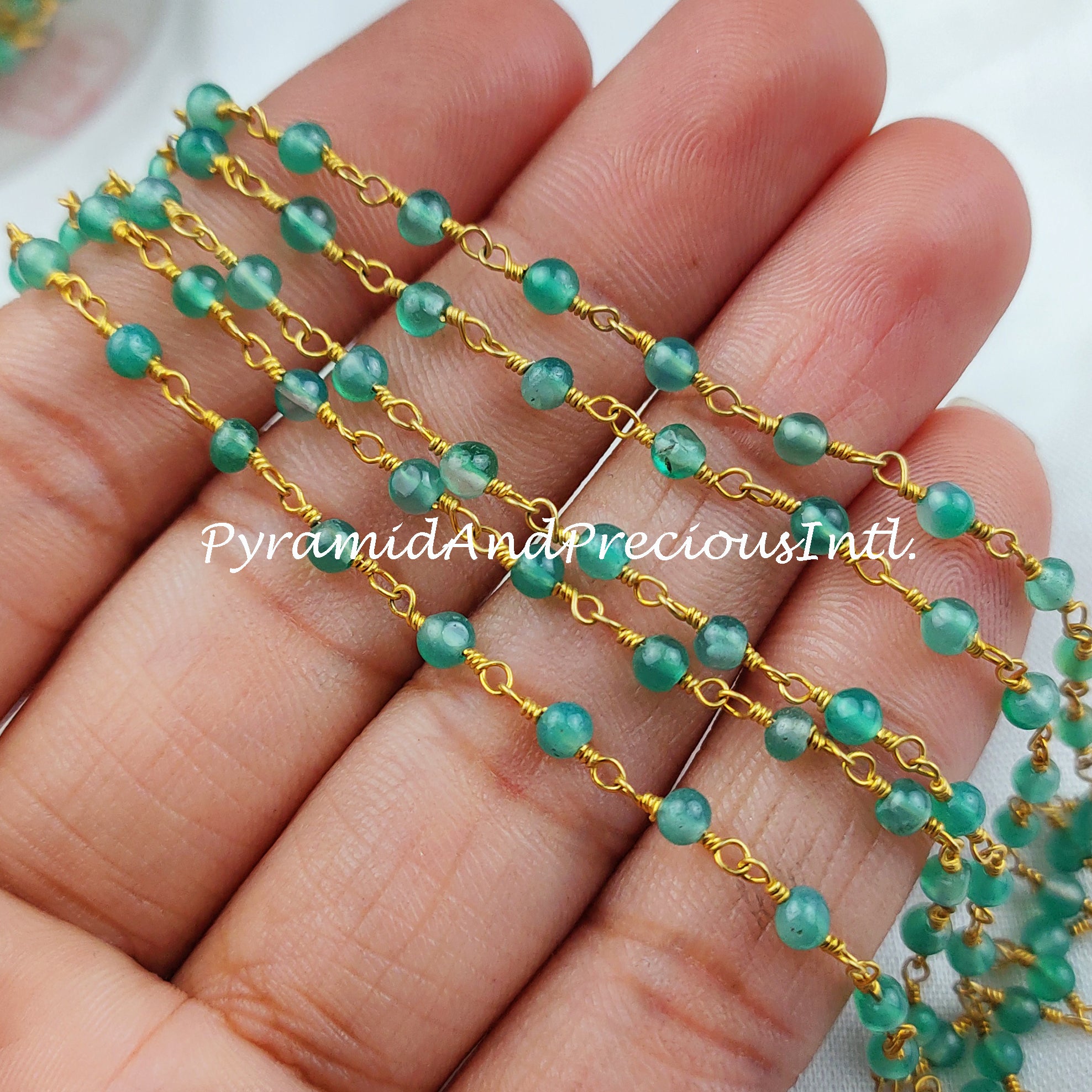 Green Onyx Rosary Chain, Round Chain, Gold Plated Rosary, DIY Making Supply, Bally Chain, DIY Jewelry Making Chain – SELLING BY FOOT